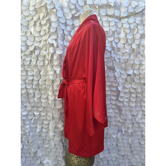 VTG VICTORIA’s SECRET COLLECTION Small Red Satin Embroidered Kimono Robe Holiday - Picture 8 of 15